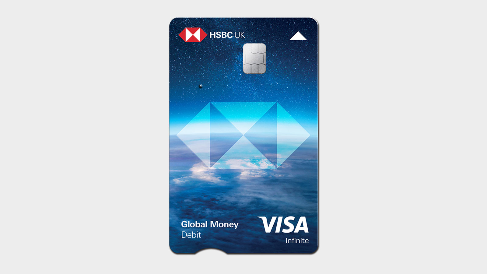 A Global Money card with a mobile banking app showing recent dollar transactions and options to add money, convert or withdraw or view statements.